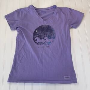 Life is Good Crusher Tee T Shirt Horses V Neck Purple Size Womens XS
